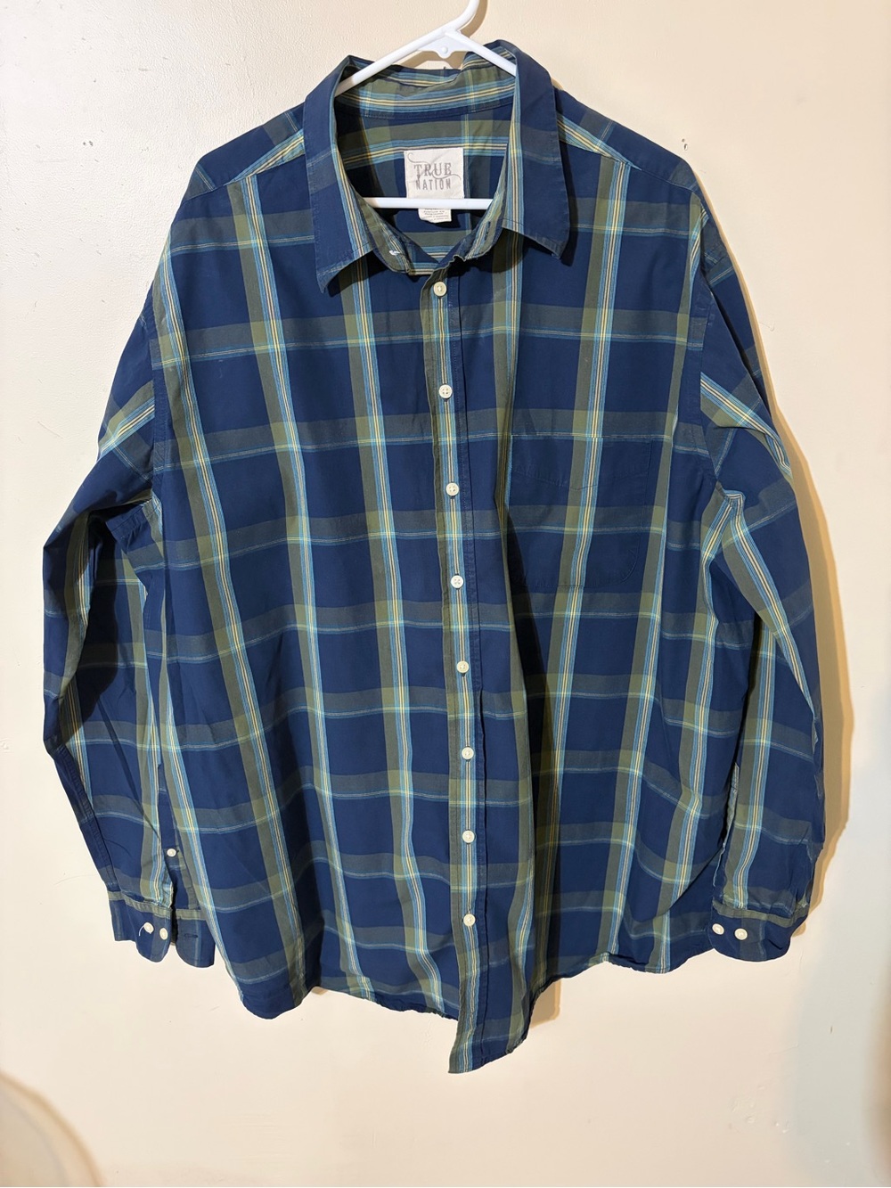 True Nation Navy & Green Plaid Button-Down Shirt 2XLT